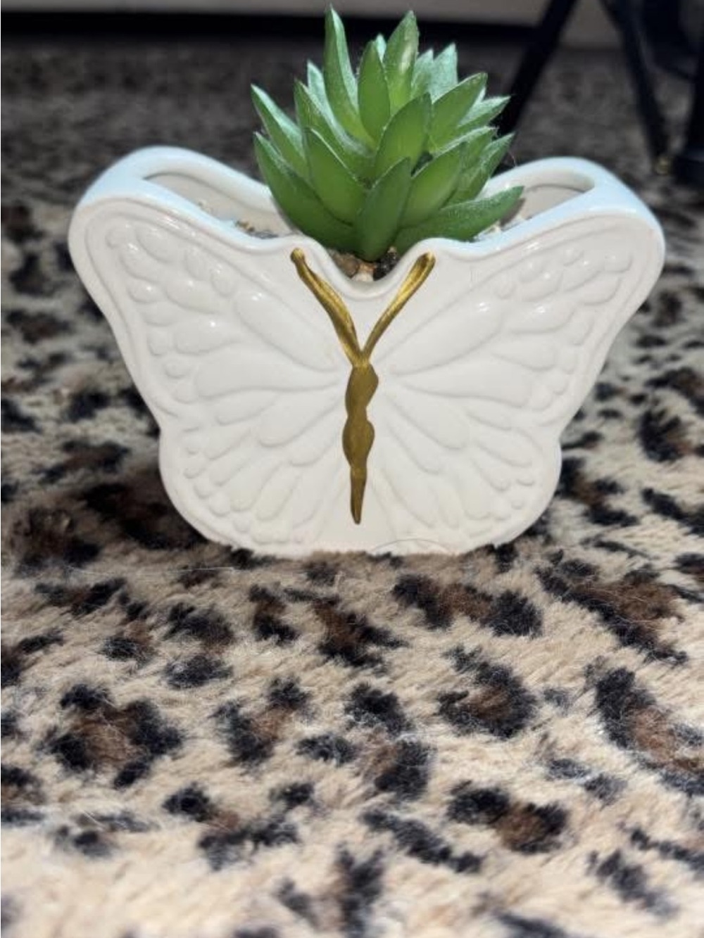 White Butterfly Ceramic Succulent Planter with Gold Accents